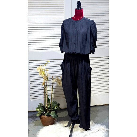 Ramy Brook Women's Black Tracey Button-Front Crop Jumpsuit Size XL 2565 - Picture 1 of 15